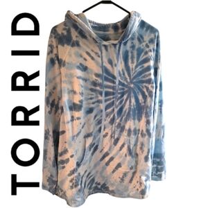 Torrid Active Long Sleeve Hoodie Kangaroo Pocket Tie Dye Blue Cotton Plus Sz 3X